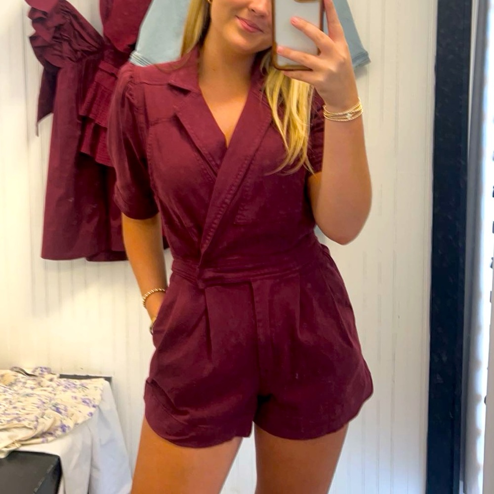 Boutique Garnet Puff Sleeve Romper